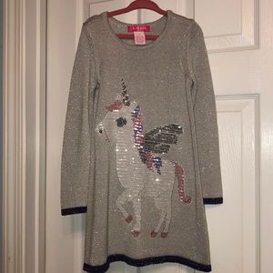New U-Knit Toddler Girl Unicorn Sweater Dress Gray